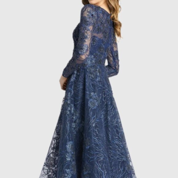 MAC DUGGAL 20286 EMBELLISHED PLUNGE NECK ILLUSIONS LONG SLEEVE MIDI DRESS sz 10 - Picture 6 of 8